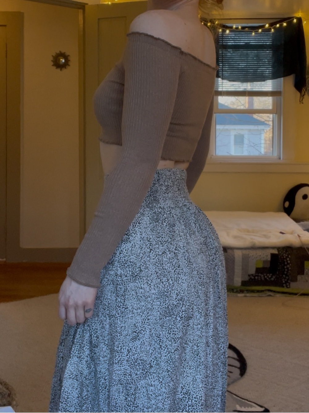 SHEIN Brown Beige Off-Shoulder Ribbed Crop Top Body-con Sexy Summer Longsleeve - Picture 5 of 12
